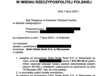 Kolejna wygrana z bankiem – Sąd Okręgowy w Krakowie zasądził prawie 2 miliony złotych